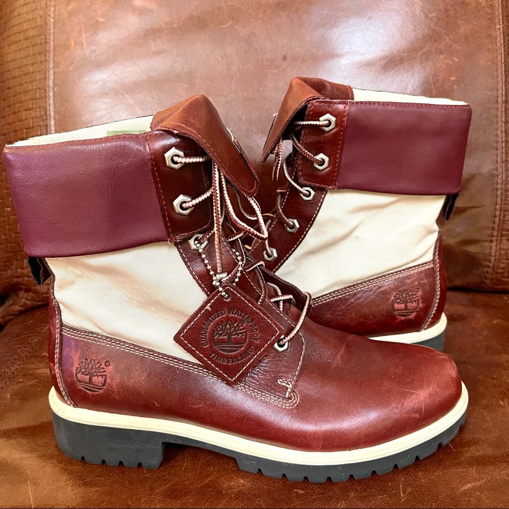 Timberland Genuine Leather & Canvas Waterproof Lace Up Boots